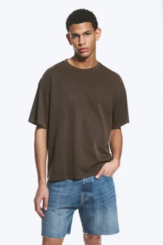T-Shirt mit lockerer Passform – gewaschen, dunkelbraun