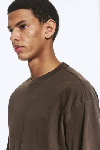 T-Shirt mit lockerer Passform – gewaschen, dunkelbraun