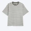 T-Shirt mit lockerer Passform – Weiß – Khaki-Streifen T-Shirt mit lockerer Passform – Weiß – Khaki-Streifen