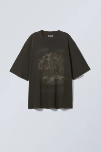 T-Shirt mit Print in lockerer Passform – Schwarz – Pferdemotiv