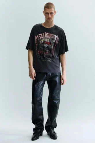 T-Shirt mit Print und Used-Look, kurzärmelig – Dunkelgrau – Rock ‚N‘ Roll