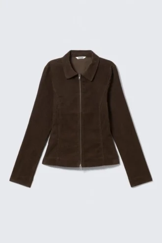Taillierte Cordjacke mit Reißverschluss – Brauner Cord