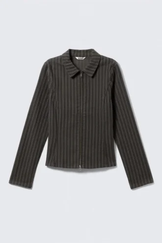 Taillierte Cordjacke mit Reißverschluss – gestreift, dunkelgrau