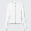 Taillierte Strickjacke mit Rippenmuster und Reißverschluss – Off-White Taillierte Strickjacke mit Rippenmuster und Reißverschluss – Off-White