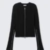 Taillierte Strickjacke mit Rippmuster und Reißverschluss – Schwarz Taillierte Strickjacke mit Rippmuster und Reißverschluss – Schwarz
