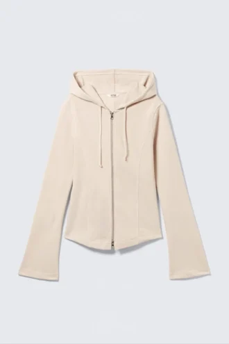 Taillierter Kapuzenpullover mit Reißverschluss – Dusty Cream