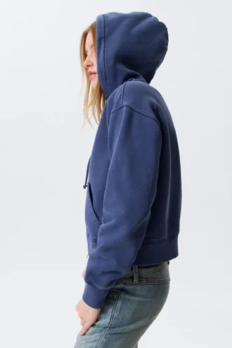 Taillierter Kapuzenpullover mit Reißverschluss – gewaschenes Dunkelblau