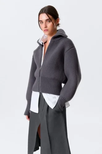 Taillierter Rollkragen-Pullover aus Wolle – Dunkelgrau