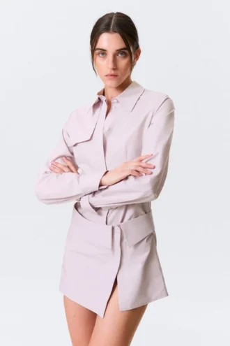 Tailliertes Baumwoll-Hemd-Kleid – Altrosa