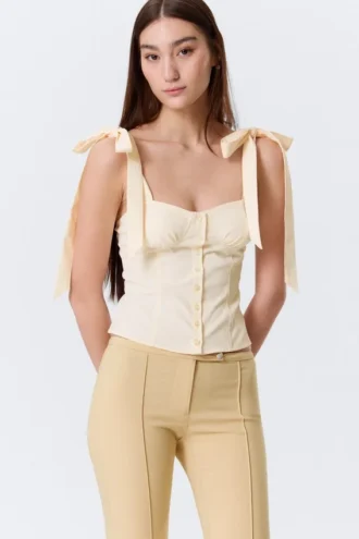 Tailliertes Korsett-Oberteil mit Bändern – Off-White