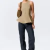 Tailliertes Nylon-Peplum-Oberteil – Beige Tailliertes Nylon-Peplum-Oberteil – Beige