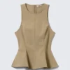 Tailliertes Nylon-Peplum-Oberteil – Beige Tailliertes Nylon-Peplum-Oberteil – Beige