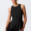 Tailliertes Nylon-Peplum-Top – Schwarz Tailliertes Nylon-Peplum-Top – Schwarz