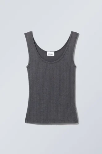 Tailliertes Pointelle-Tanktop – Anthrazit