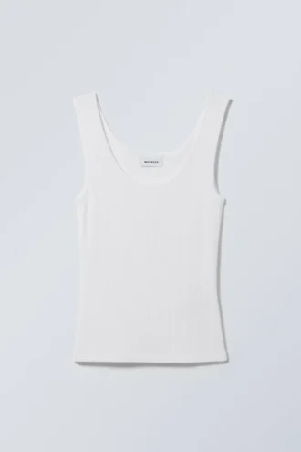 Tailliertes Pointelle-Tanktop – Weiß