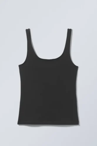Tailliertes Tanktop mit quadratischem Ausschnitt – Dunkelgrau