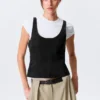 Tanktop aus Leder mit U-Ausschnitt – Schwarz Tanktop aus Leder mit U-Ausschnitt – Schwarz