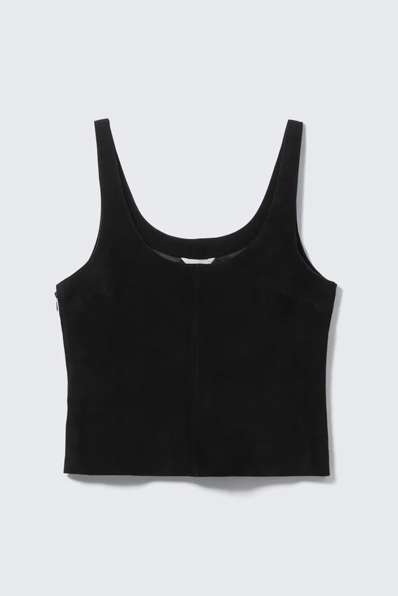 Tanktop aus Leder mit U-Ausschnitt – Schwarz Tanktop aus Leder mit U-Ausschnitt – Schwarz