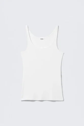 Tanktop mit geripptem Rundhalsausschnitt – Weiß