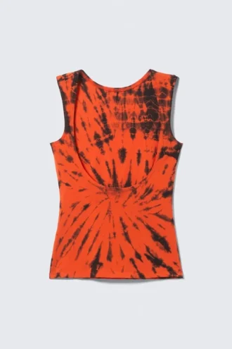 Tanktop mit offenem Rücken und U-Boot-Ausschnitt – leuchtend orange, Tie-Dye Tanktop mit offenem Rücken und U-Boot-Ausschnitt – leuchtend orange, Tie-Dye
