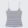 Tanktop mit schmalen Trägern – Blau/Rosa mehrfarbig gestreift