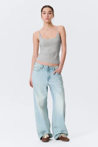 Tanktop mit schmalen Trägern – Grau meliert Tanktop mit schmalen Trägern – Grau meliert