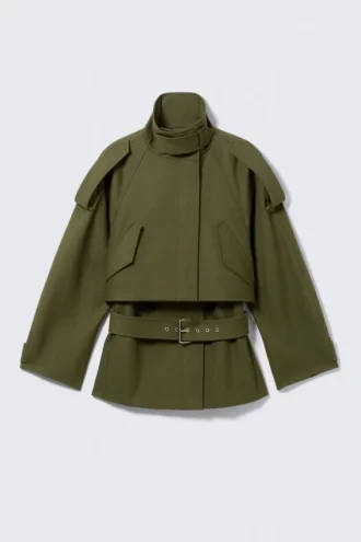 Technischer Trenchcoat im Lagenlook – Khaki-Grün Technischer Trenchcoat im Lagenlook – Khaki-Grün