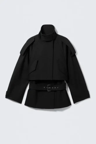 Technischer Trenchcoat in Lagenoptik – Schwarz Technischer Trenchcoat in Lagenoptik – Schwarz