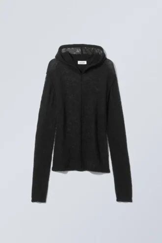 Terri Kapuzenpullover aus transparenter Wollmischung – Schwarz
