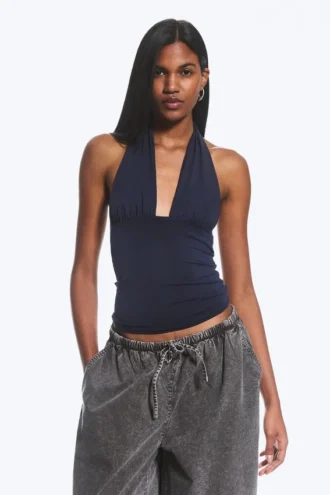 Tief ausgeschnittenes Neckholder-Top – Dunkelblau