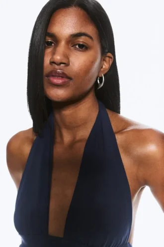 Tief ausgeschnittenes Neckholder-Top – Dunkelblau