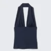 Tief ausgeschnittenes Neckholder-Top – Dunkelblau Tief ausgeschnittenes Neckholder-Top – Dunkelblau