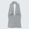 Tief ausgeschnittenes Neckholder-Top – Staubgrau Tief ausgeschnittenes Neckholder-Top – Staubgrau