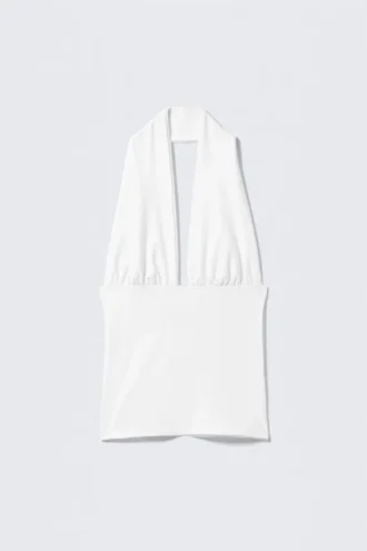 Tief ausgeschnittenes Neckholder-Top – Weiß