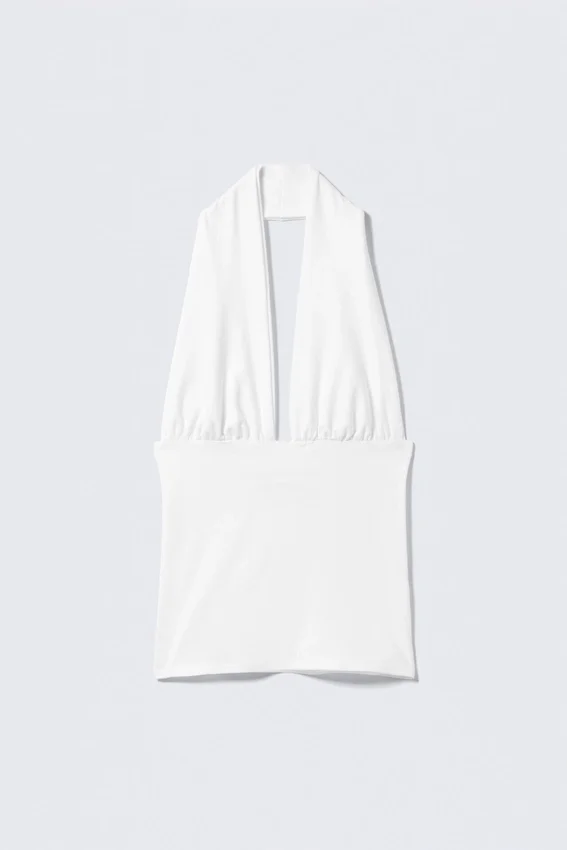 Tief ausgeschnittenes Neckholder-Top – Weiß Tief ausgeschnittenes Neckholder-Top – Weiß