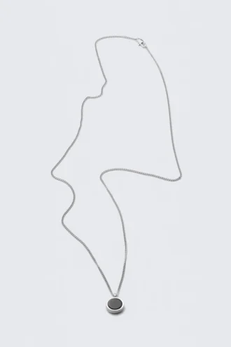 Tigerauge-Anhänger-Halskette – Silber – schwarzer Stein