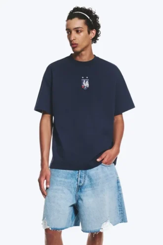 Toffs lockeres, kastenförmiges Fußball-T-Shirt – Dunkelblau