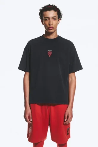 Toffs lockeres, kastenförmiges Fußball-T-Shirt – Off-Black