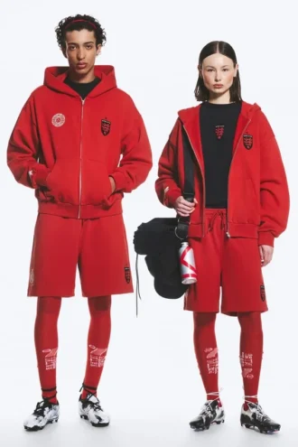 Toffs Loose Fit Zip Football Kapuzenpullover – Leuchtend Rot