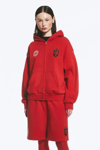 Toffs Loose Fit Zip Football Kapuzenpullover – Leuchtend Rot