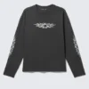 Tolles, kastenförmiges Langarmshirt mit Print – Dunkelgrau – Air Flame Tolles, kastenförmiges Langarmshirt mit Print – Dunkelgrau – Air Flame