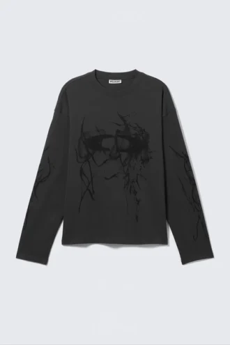 Tolles, kastenförmiges Langarmshirt mit Print – Dunkelgrau – Big Mess