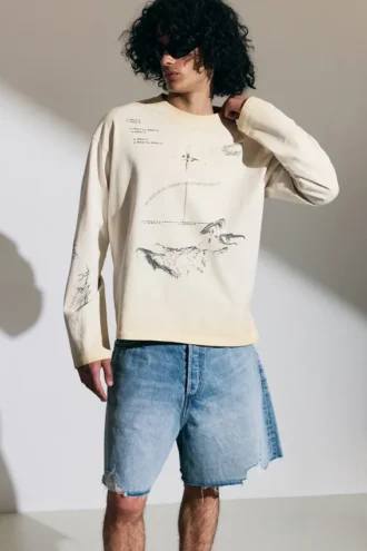 Tolles, kastenförmiges Langarmshirt mit Print – Light Dusty Mole – Sketch