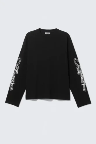 Tolles, kastenförmiges Langarmshirt mit Print – Schwarz – Angry Panthers