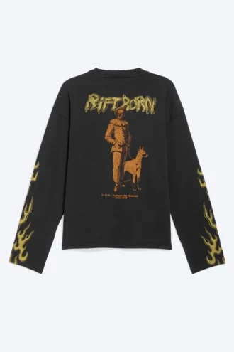 Tolles, kastenförmiges Langarmshirt mit Print – Schwarz – Riftborn