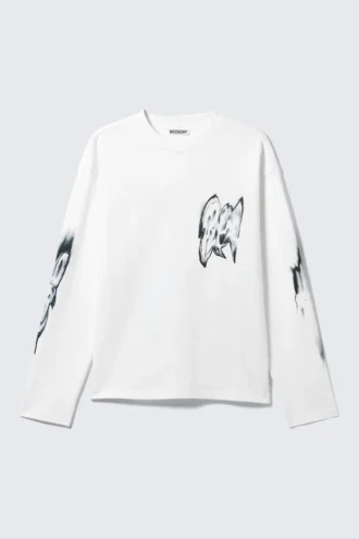 Tolles, kastenförmiges Langarmshirt mit Print – Weiß – Abstrakter Druck