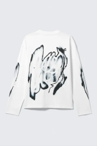 Tolles, kastenförmiges Langarmshirt mit Print – Weiß – Abstrakter Druck