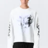 Tolles, kastenförmiges Langarmshirt mit Print – Weiß – Airways Tolles, kastenförmiges Langarmshirt mit Print – Weiß – Airways