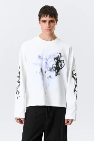 Tolles, kastenförmiges Langarmshirt mit Print – Weiß – Airways