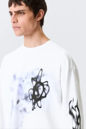 Tolles, kastenförmiges Langarmshirt mit Print – Weiß – Airways